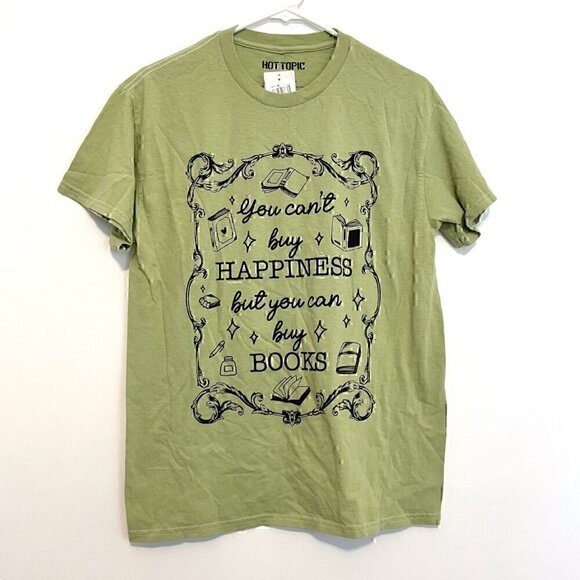 NEW NWT HOT TOPIC Buy Books Boyfriend Fit T-Shirt Green Short Sleeve Tee JUNIORS - Picture 2 of 11
